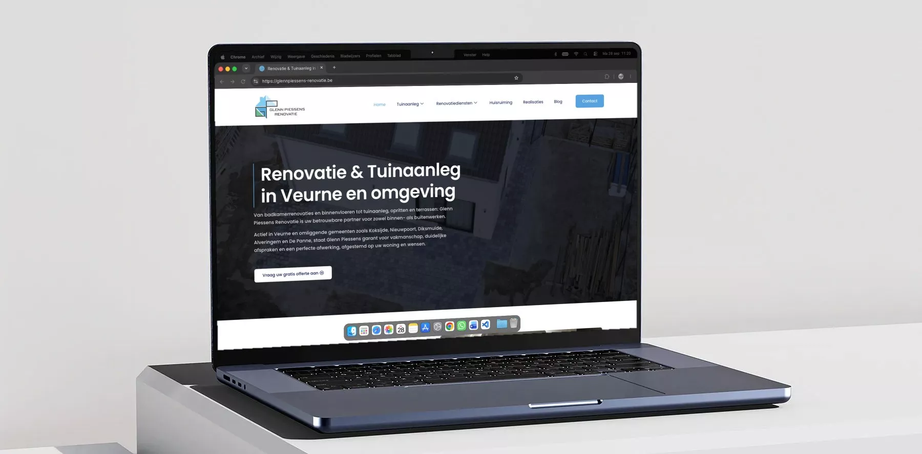 Website of Glenn Piessens Renovatie on a MacBook, designed and built by Offlow