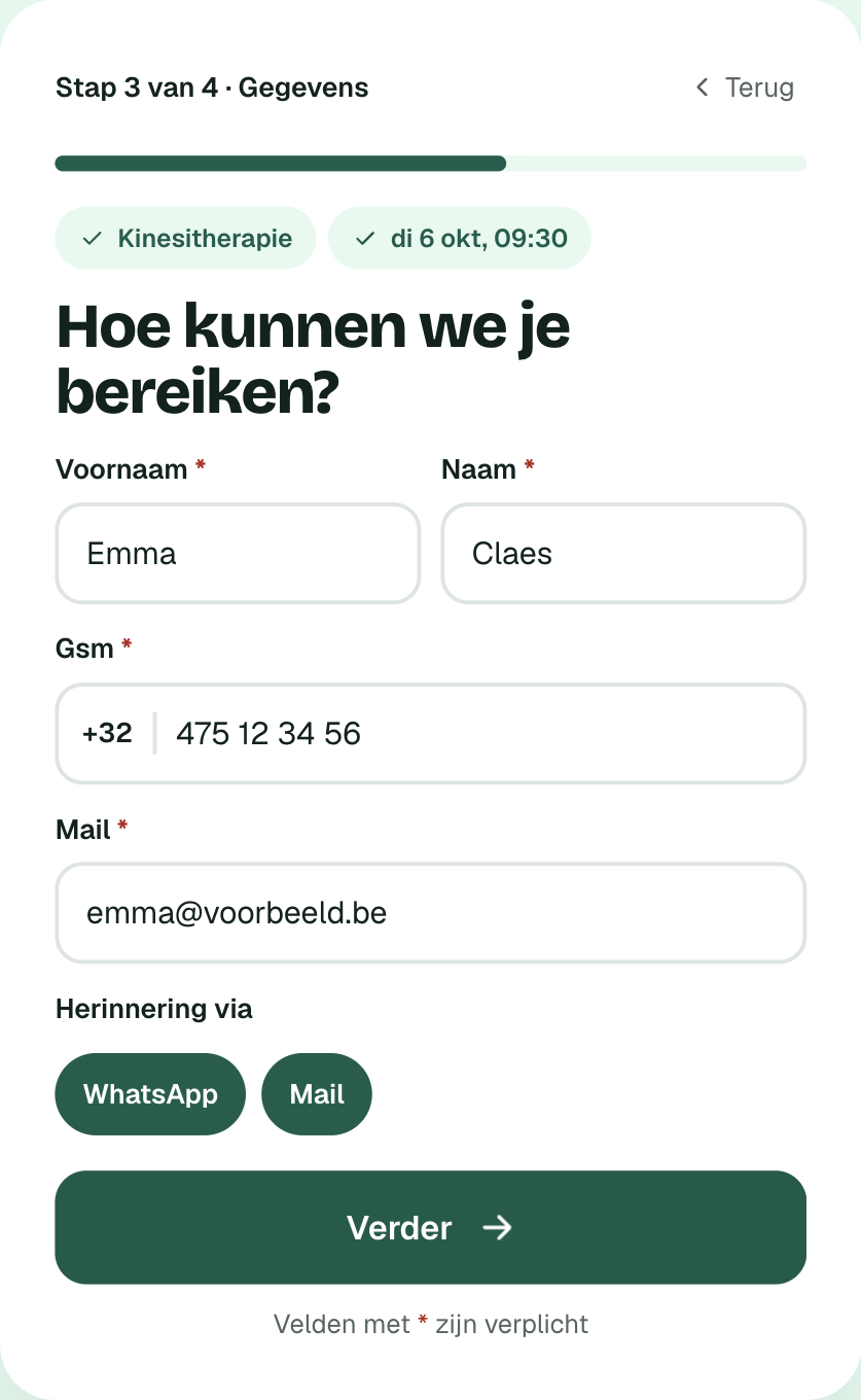Step 3 of the Bookable booking form: contact details