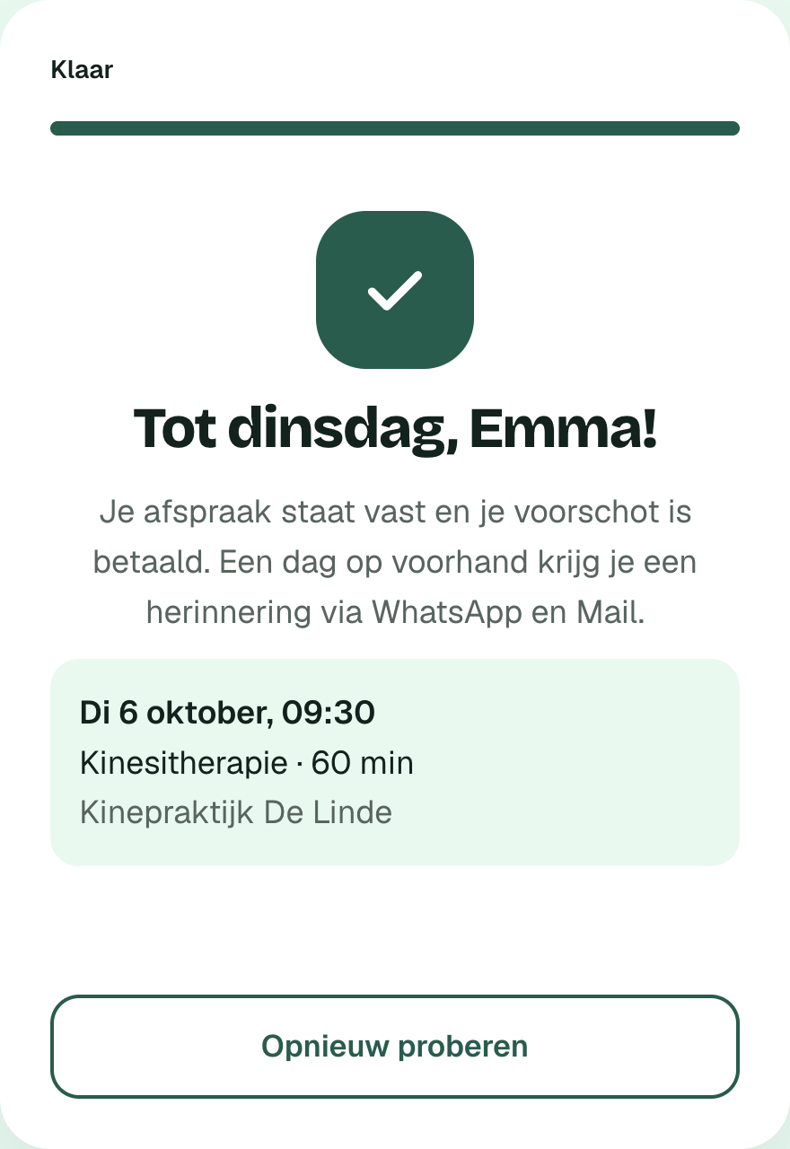 Booking confirmation in Bookable with the appointment and the WhatsApp reminder