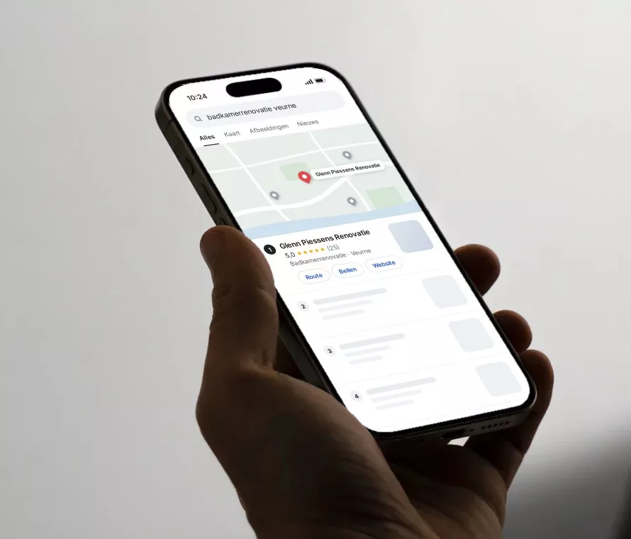 Glenn Piessens Renovatie op nummer 1 in de lokale zoekresultaten voor badkamerrenovatie veurne, op een iPhone