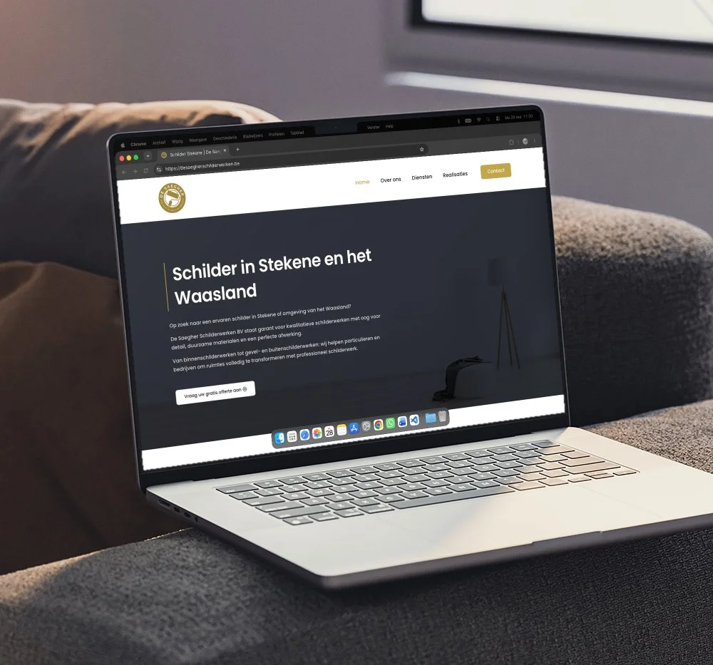 Website van De Saegher Schilderwerken op een MacBook, gebouwd door Offlow